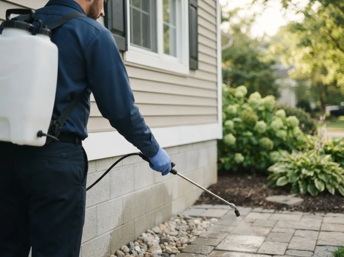 Pest control technician inspecting a home in Gwinner, ND